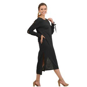 NEW Umgee Gray Lace Up Sleeve Midi  Dress